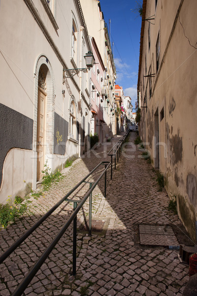 Stock foto: Lissabon · schmal · Fußgänger · Straße · Geländer · Portugal