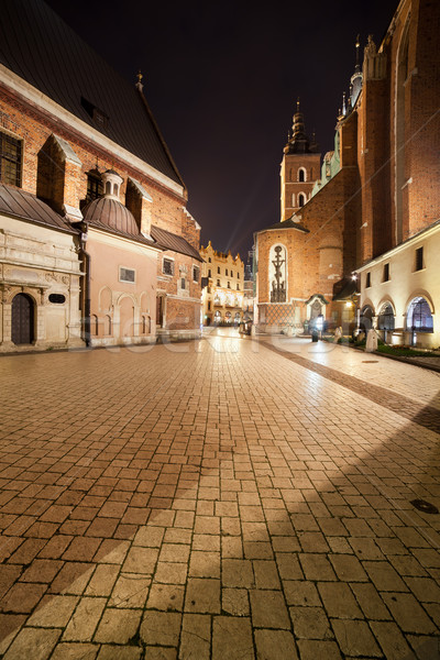 Platz Nacht Altstadt Krakau Polen Kirche Stock foto © rognar