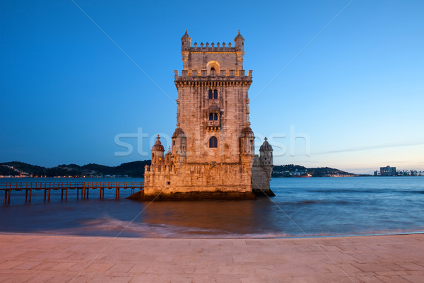 Turm Lissabon Nacht Portugal Gebäude Fluss Stock foto © rognar