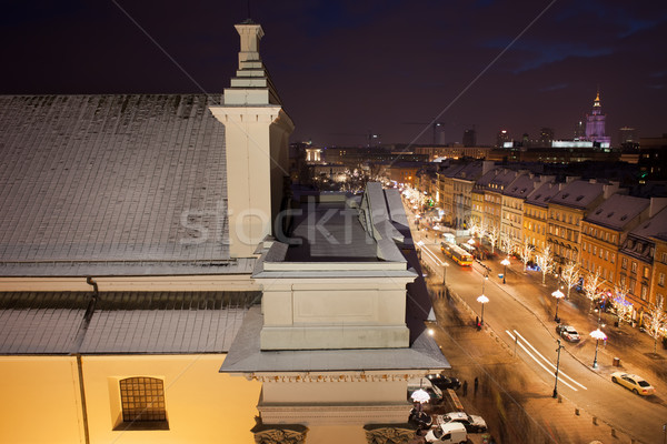 Warszawa noc Polska miasta kościoła ulicy Zdjęcia stock © rognar