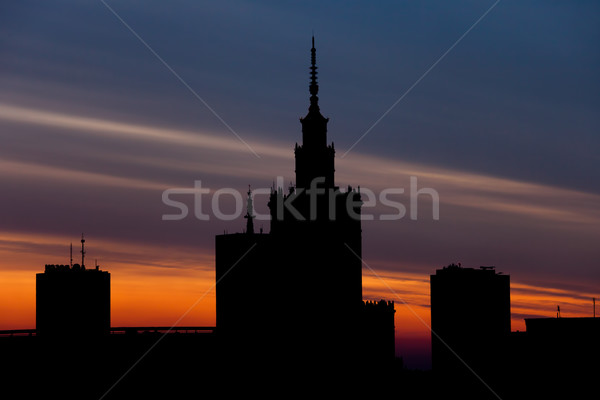 [[stock_photo]]: Varsovie · Skyline · coucher · du · soleil · Pologne · ville · centre-ville