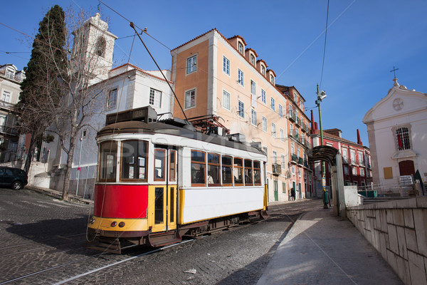 Historisch tram wijk Lissabon straat stad Stockfoto © rognar