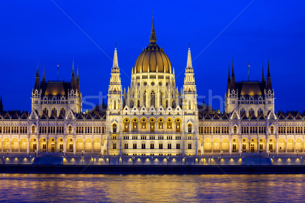 Boedapest parlement avond gebouw Hongarije water Stockfoto © rognar