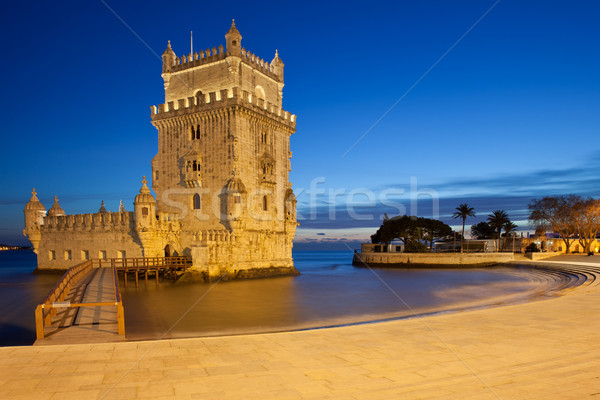 Foto stock: Torre · noite · Lisboa · Portugal · edifício · rio