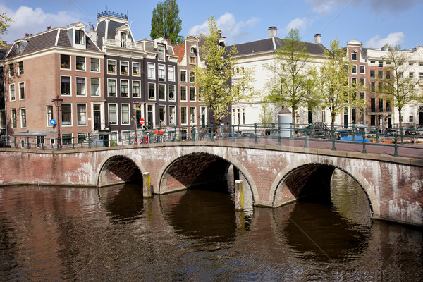 Bridge over Canal and Houses in Amsterdam Stock photo © rognar