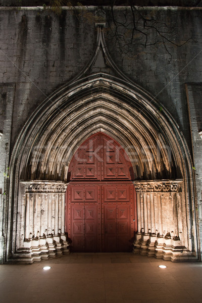 Gotischen Tür Lissabon Portal Kirche beleuchtet Stock foto © rognar