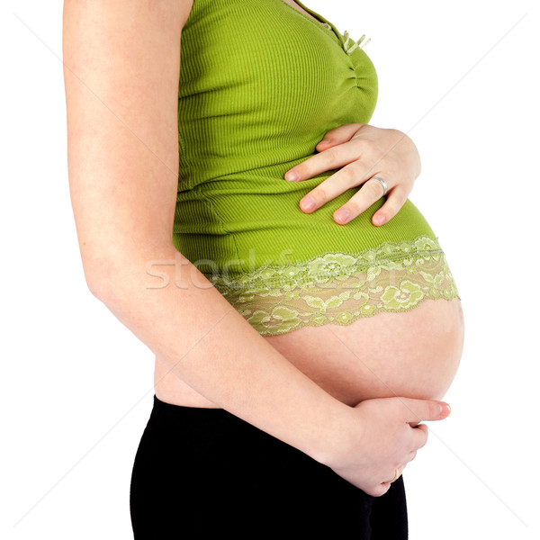 Femeie gravida burtă noua luna izolat Imagine de stoc © rognar