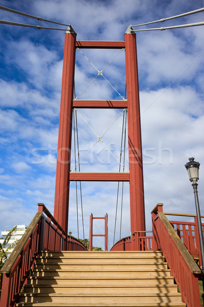 Süspansiyon yaya köprüsü ahşap mimari merdiven yapı Stok fotoğraf © rognar