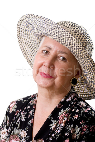 Stockfoto: Vrolijk · senior · dame · portret · geïsoleerd · witte