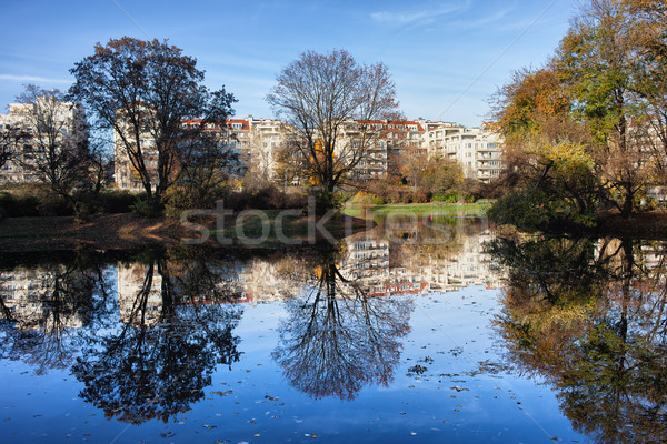 City Park in Autumn with Reflection on Water Stock photo © rognar