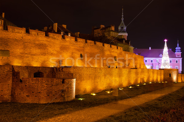 Foto d'archivio: Città · vecchia · fortificazione · Varsavia · notte · città · muro