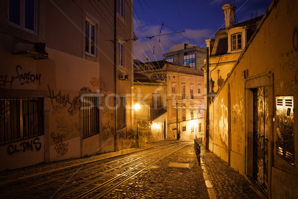 Calcada da Gloria Street at Night in Lisbon Stock photo © rognar