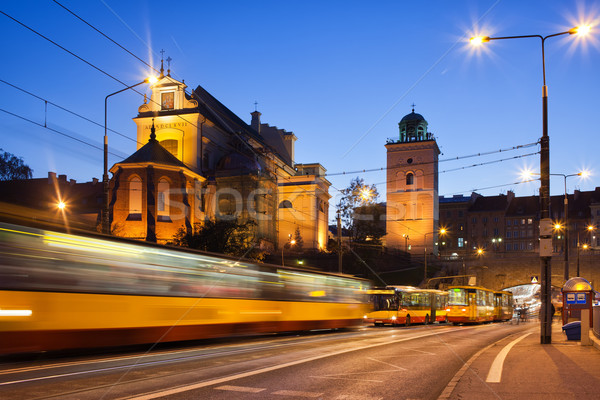Tráfico solidaridad Varsovia iluminado iglesia Foto stock © rognar