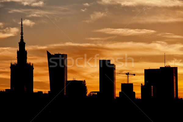 Város Varsó sziluett sziluett belváros égbolt Stock fotó © rognar