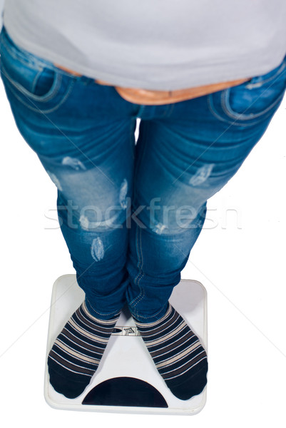 Woman standing on weigh measuring device Stock photo © rosipro