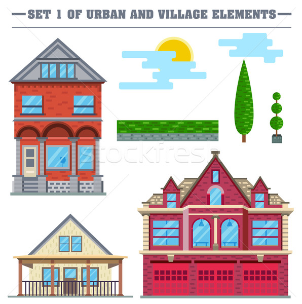 Vector flat illustration. Set of urban and village elements.  Stock photo © roverto
