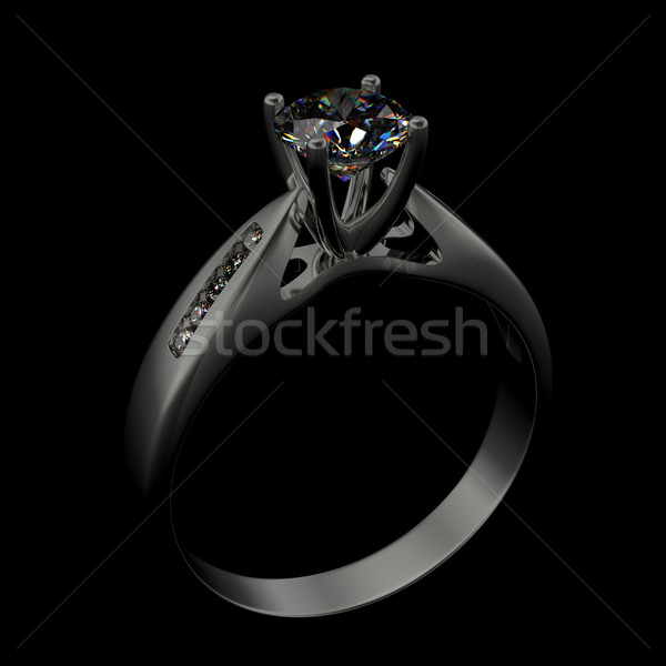 Gyűrű gyémántgyűrű gyémánt fekete esküvő szépség Stock fotó © Rozaliya