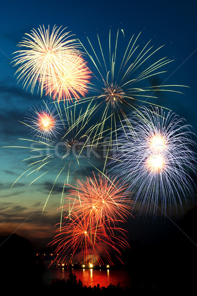 Kleurrijk vuurwerk nachtelijke hemel kleuren partij Stockfoto © rozbyshaka