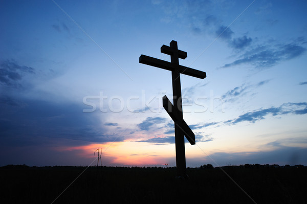 Kruis silhouet zonsondergang Pasen natuur jesus Stockfoto © rozbyshaka