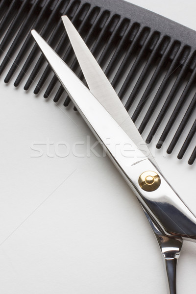 Tesoura cabeleireiro operação escova de cabelo branco de volta Foto stock © rozbyshaka