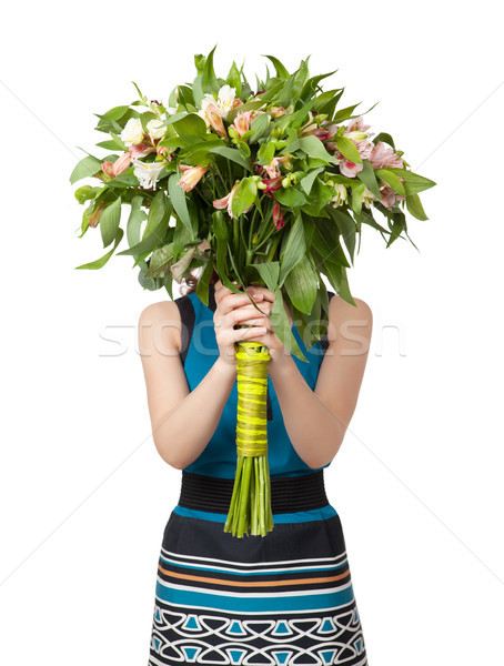 Porträt ziemlich Brünette halten Bouquet Blumen Stock foto © rozbyshaka