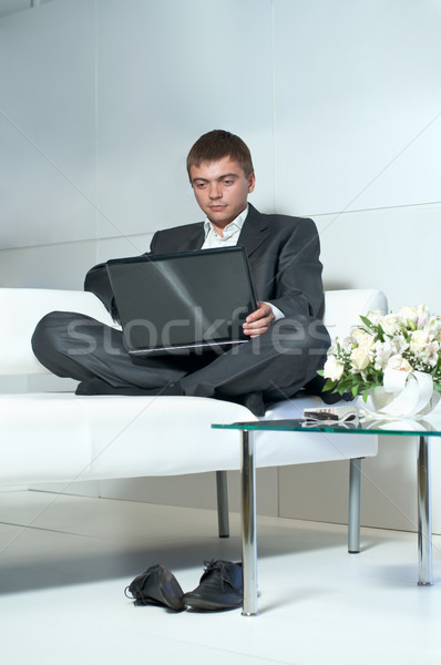 Foto stock: Trabalhar · jovem · empresário · relaxante · trabalhando