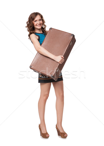 Portrait of happy young woman with suitcase Stock photo © rozbyshaka