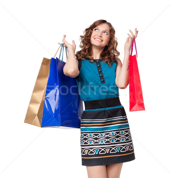 肖像 年輕女子 購物袋 白 女子 商業照片 © rozbyshaka