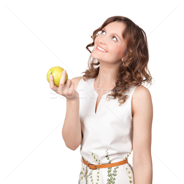 肖像 吸引力 年輕女子 蘋果 白 女子 商業照片 © rozbyshaka