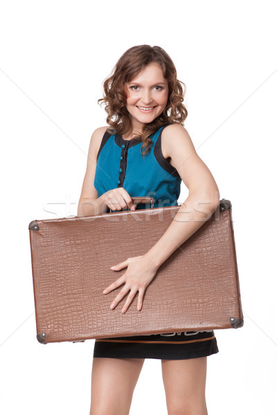 Portrait of happy young woman with suitcase Stock photo © rozbyshaka