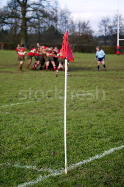 Colţ pavilion Rugby neclara jucatori in spatele Imagine de stoc © RTimages