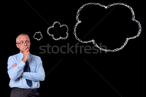 ビジネスマン チョーク 思考バブル 写真 成熟した 黒 ストックフォト © RTimages