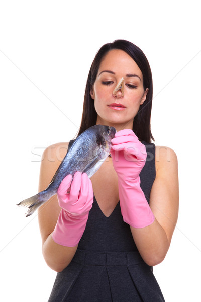 Donna greggio pesce indossare guanti di gomma Foto d'archivio © RTimages