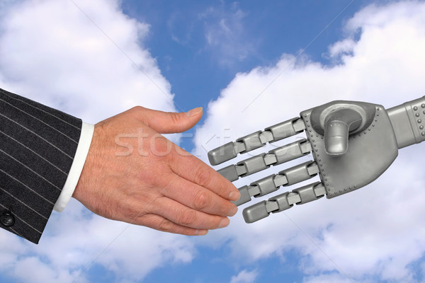 Sitzung Technologie Handshake Geschäftsmann Roboter Hand Stock foto © RTimages