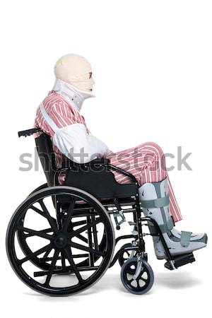 Foto stock: Herido · hombre · silla · de · ruedas · enfermera · foto · hospital