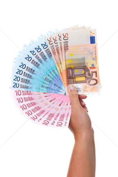 Foto stock: Mano · ventilador · euros · billetes · foto