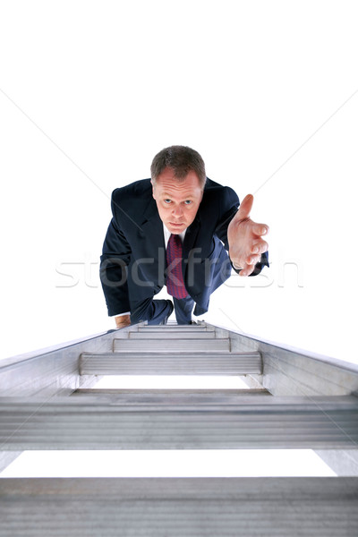 Zakenman helpen ladder uit geïsoleerd witte Stockfoto © RTimages