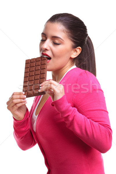 Csokoládé menny vonzó nő élvezi eszik nagy Stock fotó © RTimages