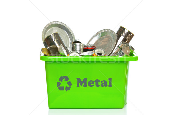Green metal recycling bin isolated on white Stock photo © RTimages