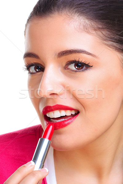 Mujer lápiz labial rojo morena nina moda Foto stock © RTimages