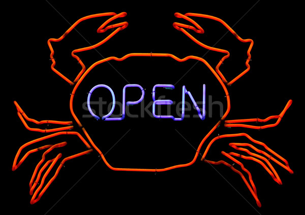 Otwarte Krab neon neon słowo żywności Zdjęcia stock © RTimages