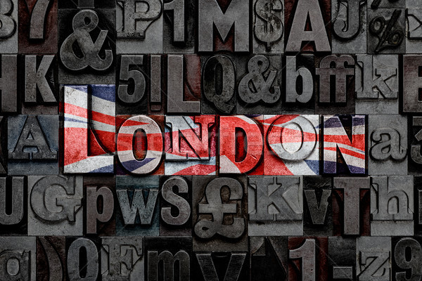 Buchdruck London Flagge Wort alten Metall Stock foto © RTimages