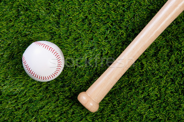 Stock photo: Baseball and bat on grass