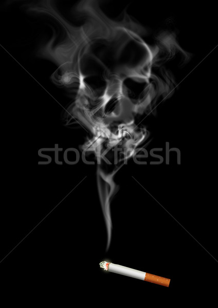 Foto stock: Fumador · ilustração · cigarro · cara · projeto · fumar