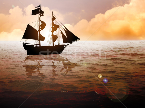 Stock fotó: Vitorlás · hajó · stock · kép · hagyományos · naplemente · tenger