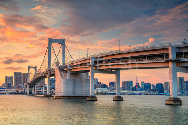 Tokió városkép kép Japán szivárvány híd Stock fotó © rudi1976