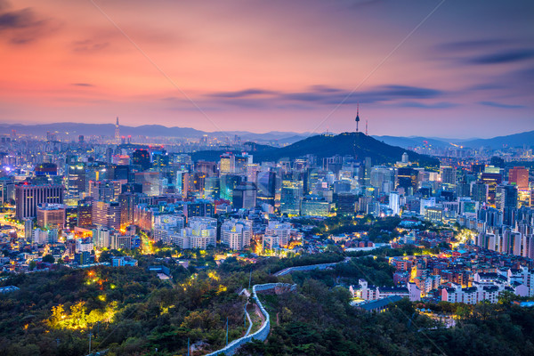 Stock fotó: Szöul · városkép · kép · belváros · nyár · napfelkelte