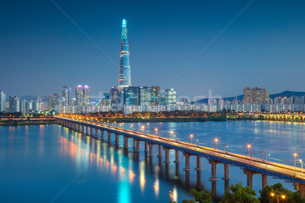 Foto stock: Seul · cityscape · imagem · rio · crepúsculo · azul