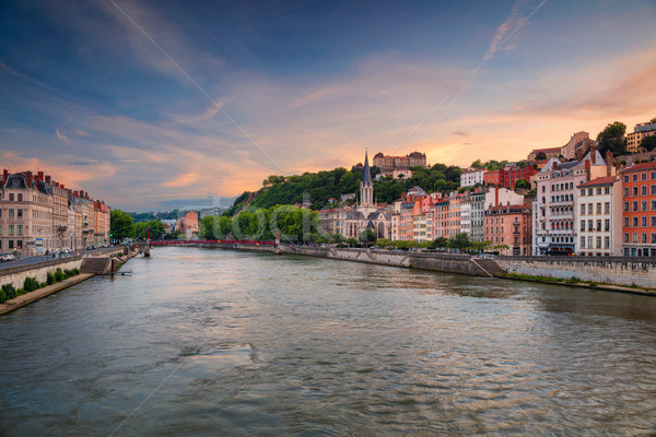 Lyon cityscape imagem França céu pôr do sol Foto stock © rudi1976