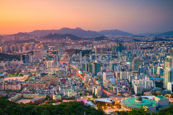 Seoul stadsgezicht afbeelding centrum zomer zonsondergang Stockfoto © rudi1976